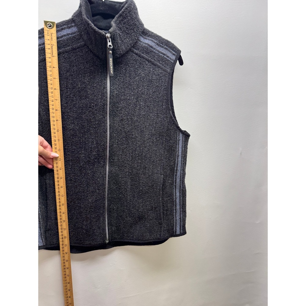 Woolrich TechnoWool Vest Womens S Dark Gray Full Zip Sleeveless Knit Stripe Trim - Picture 2 of 8